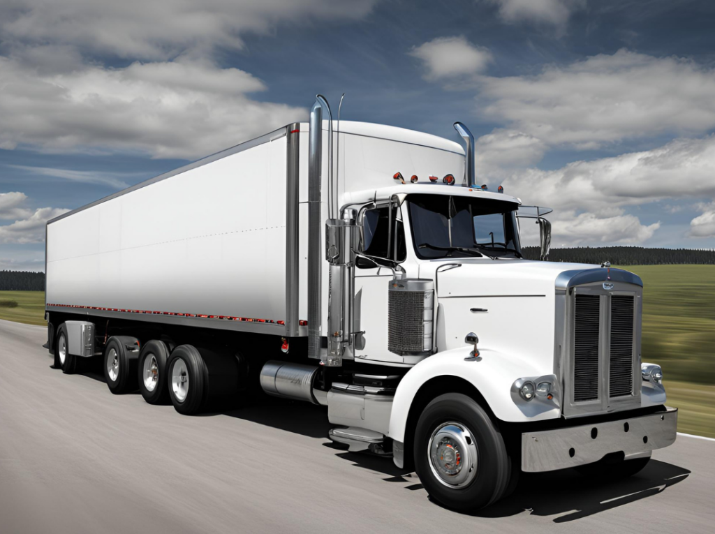 Transport truck driving in the road