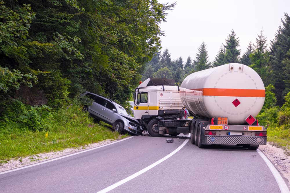 Traffic accident Truck and Car crash accident on the beautiful nature road